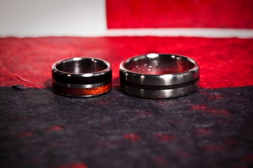 Titanium, wood inlay wedding rings